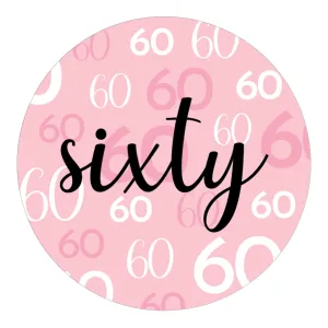 60th Birthday: Pink and Black - Adult Birthday - Round Favor Stickers - 40 Stickers