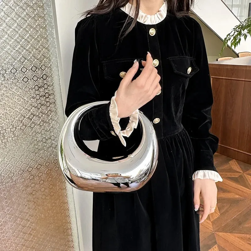 Acrylic Metallic Mirror Round Handle Evening Handbag