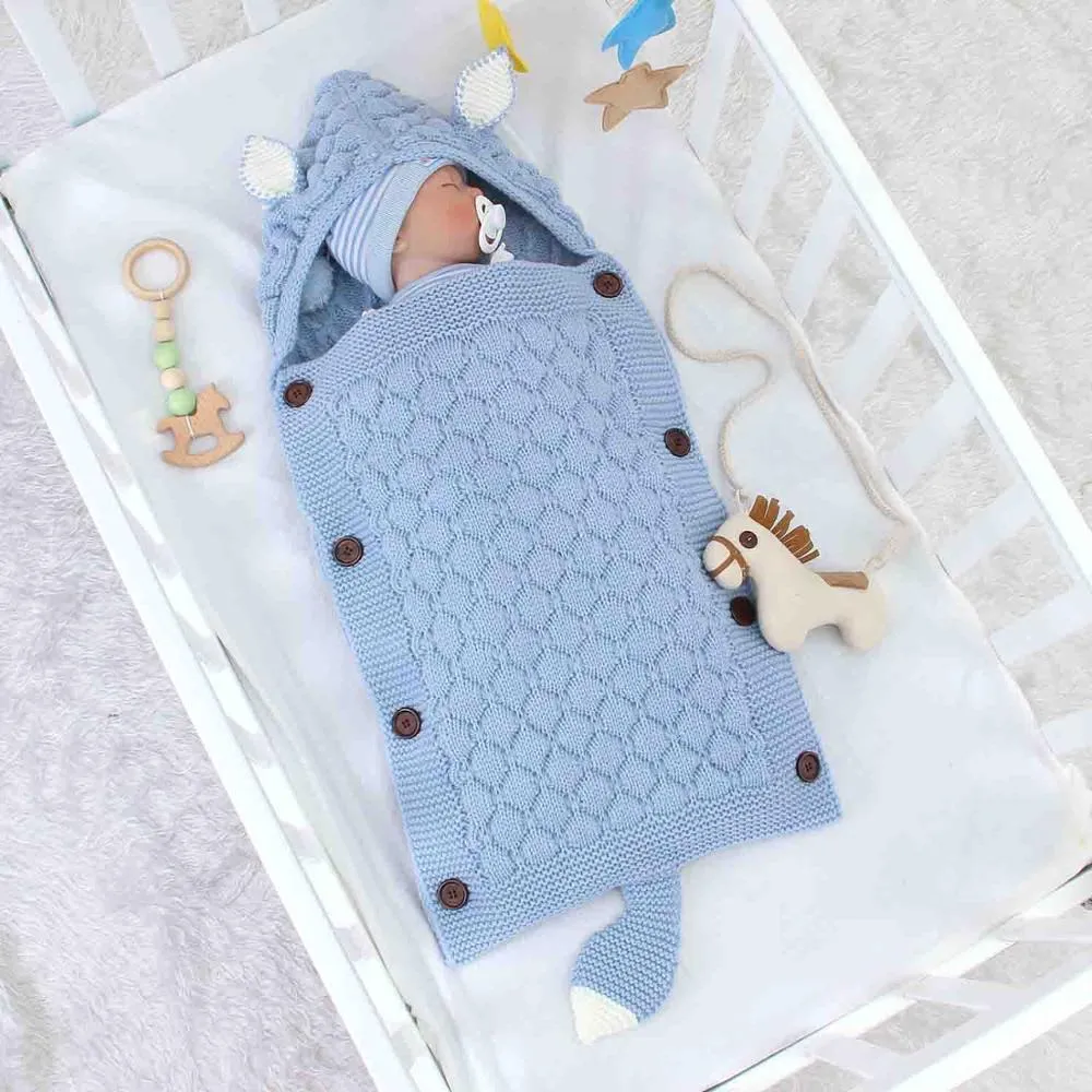 Baby Knitted Fox Cartoon Cocoon Envelope Swaddle Sleep Sacks