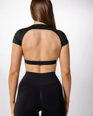 Black Open Back Crop