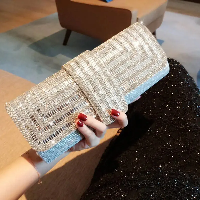 Glamorous Glitter Bling Rhinestone Decor Evening Clutch Bag