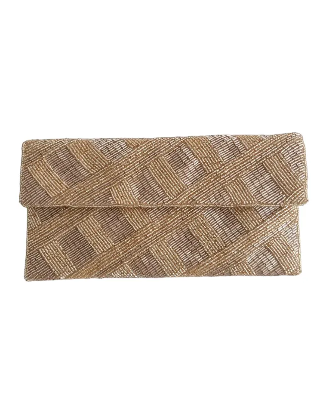 Gold Criss Cross Beaded Clutch