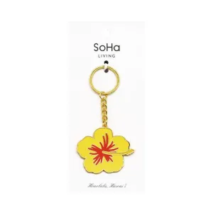 Hibiscus Yellow Enamel Keychain