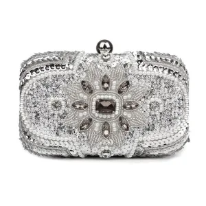 Luxy Moon Beaded Clutch Purse Silver Evening Bags