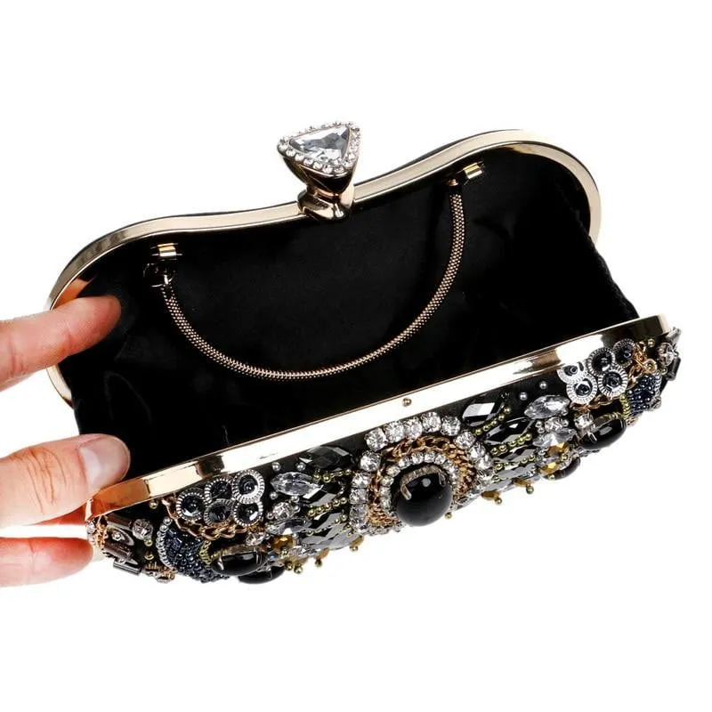 Luxy Moon Black Evening Bag Sparkly Beaded Clutch