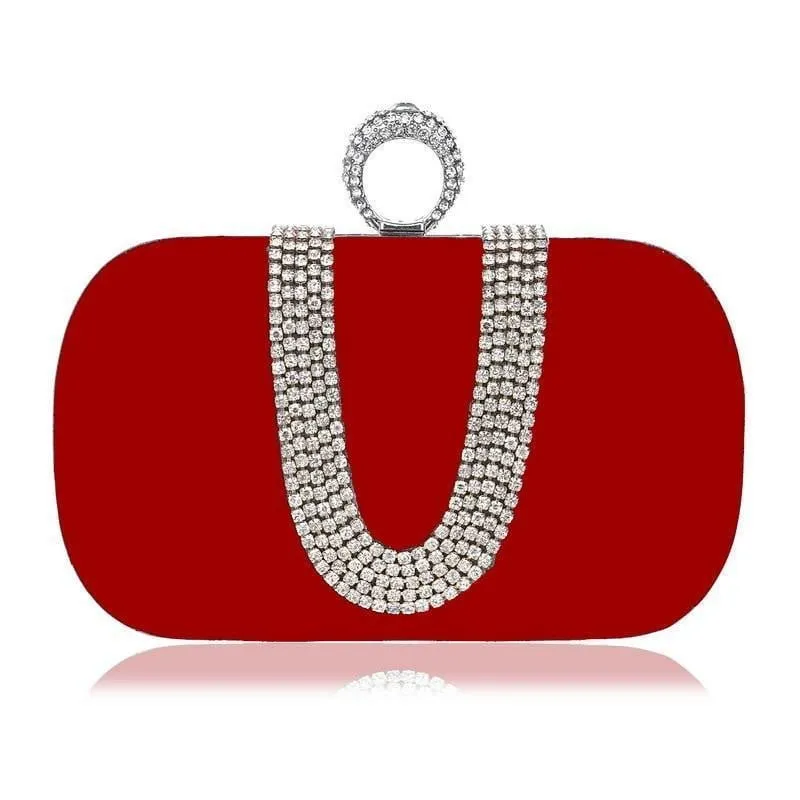 Luxy Moon Rhinestone Evening Bag Suede Velvet Ring Clutch