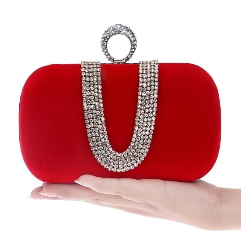 Luxy Moon Rhinestone Evening Bag Suede Velvet Ring Clutch