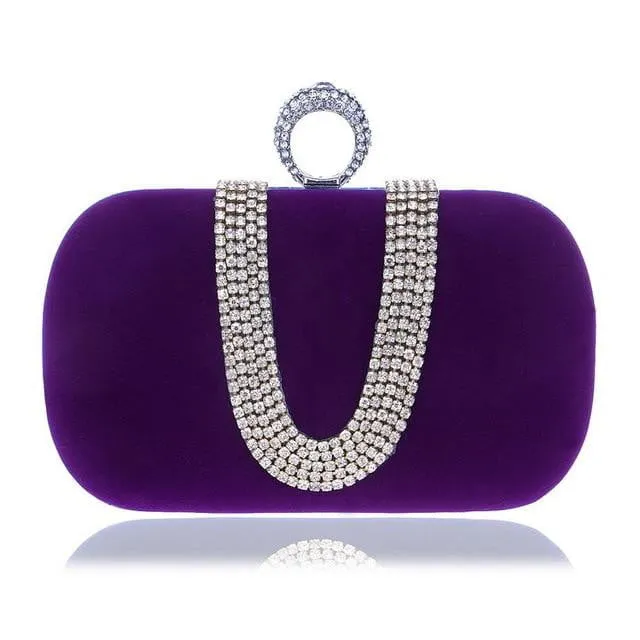 Luxy Moon Rhinestone Evening Bag Suede Velvet Ring Clutch