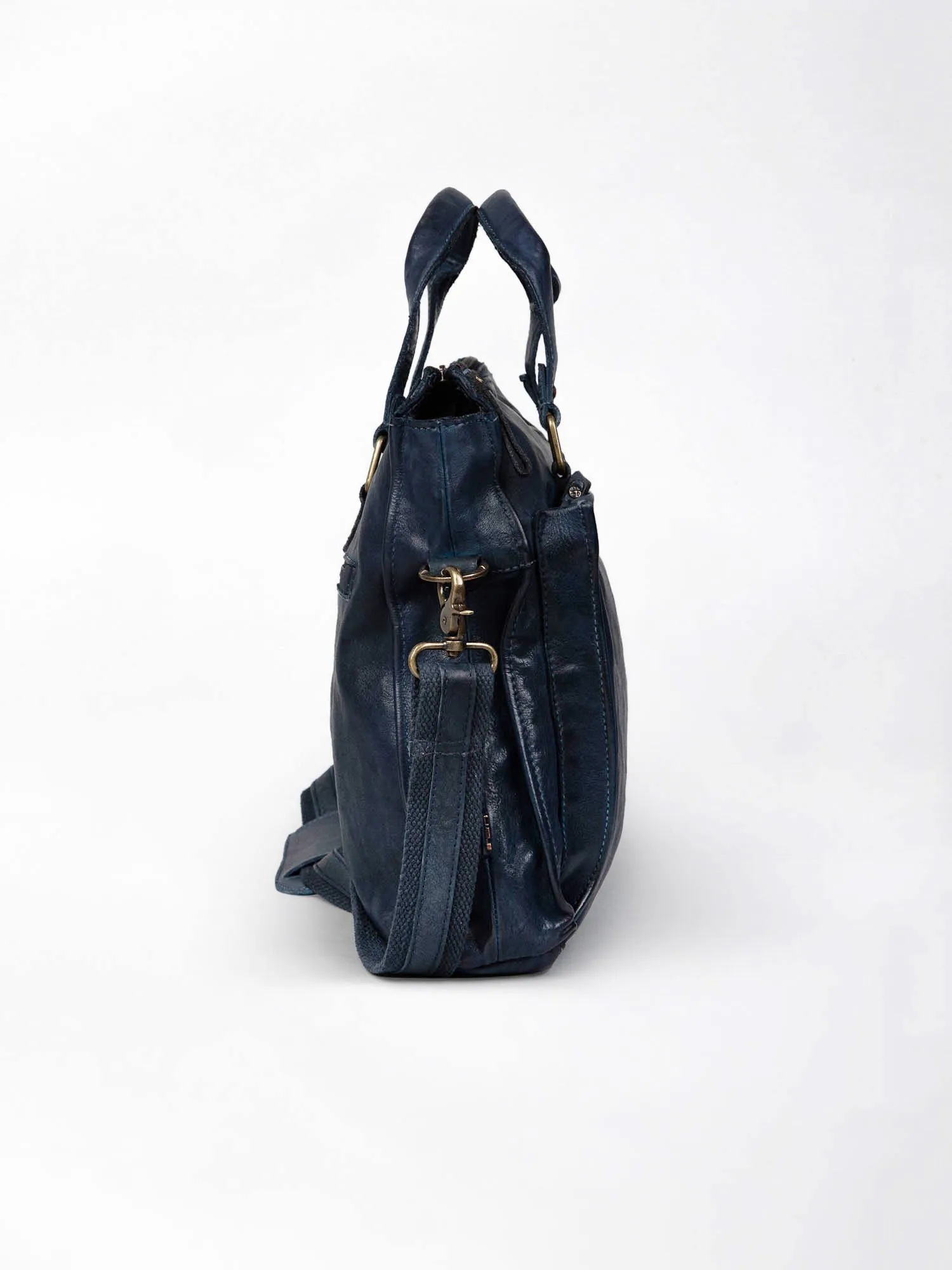 Navy Blue Leather Laptop Bag By Art N Vintage