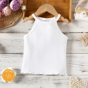 PatPat Toddler Girl Solid Ribbed Halter Tank Top Suitable for Summer Season Soft and Comfortable  Perfect for Outings