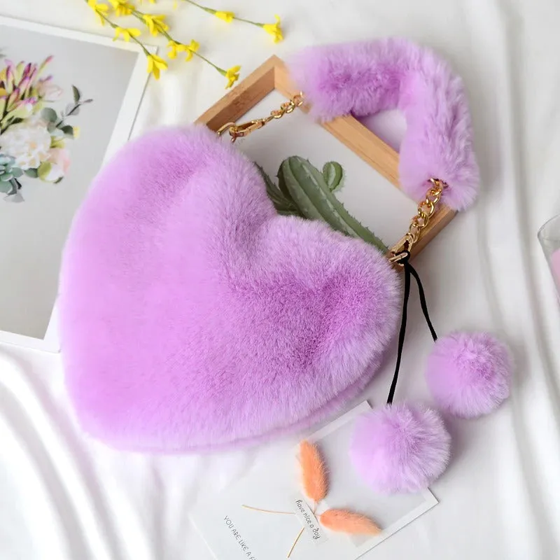 Plush Heart-shaped Faux Fur Women's Novelty Handbag