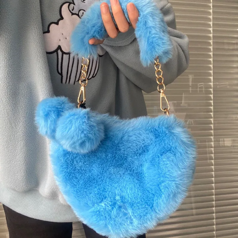 Plush Heart-shaped Faux Fur Women's Novelty Handbag