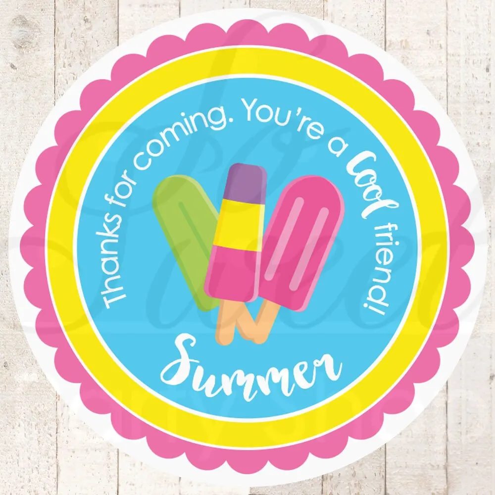 Popsicle Party Favor Stickers, Girls Birthday Party, Summer Party, Thank You Stickers, Personalized Favor Labels, Pool Party - Set of 24