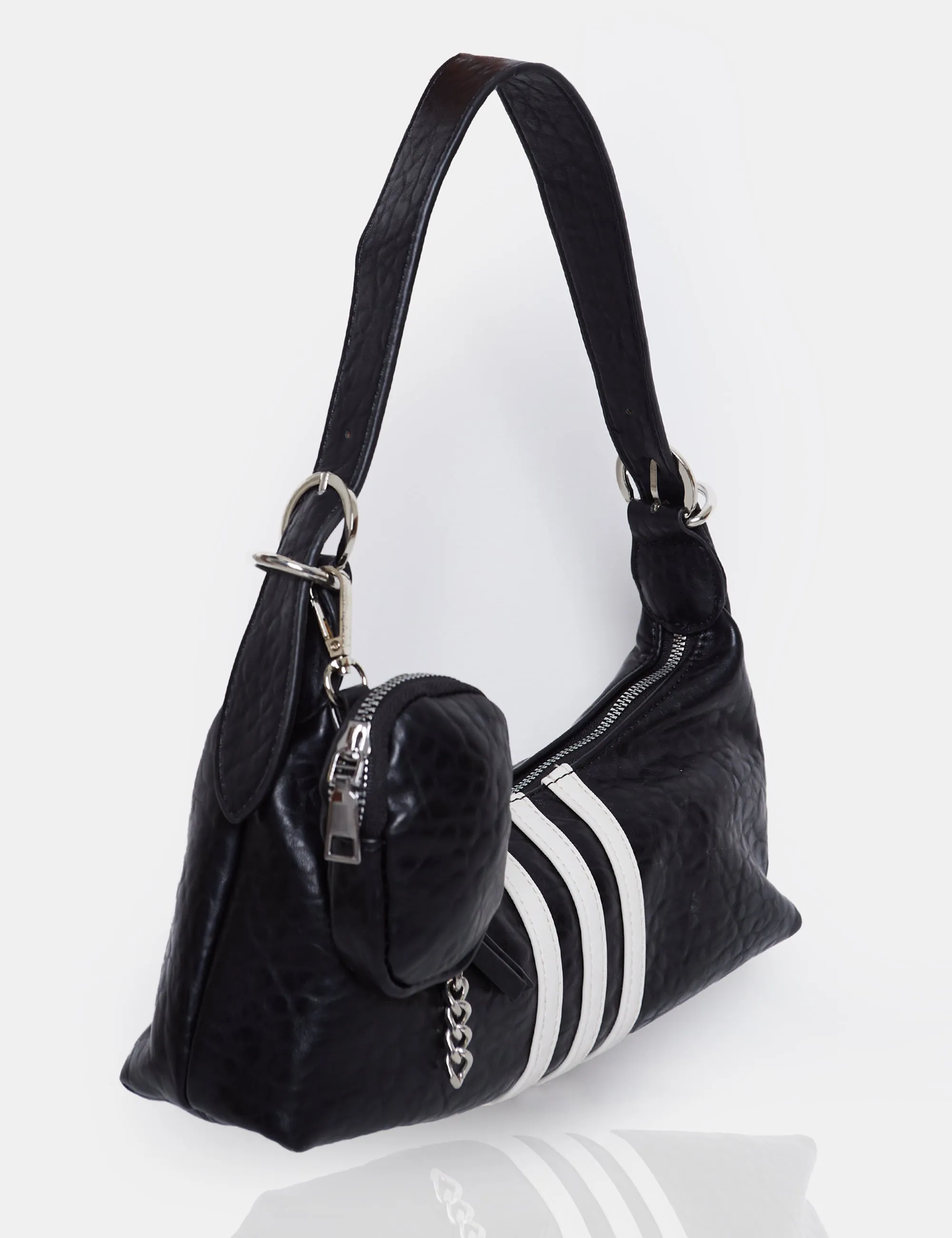 Supernova Black Striped Baguette Shoulder Bag