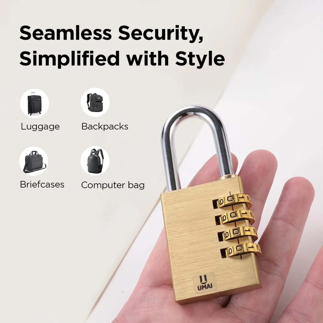 UMAI 4-Digit Code Combination Brass Lock | Number Lock | Portable Luggage Lock | Travel Lock for Briefcase, Laptop Bags