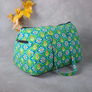 Weekender Travel Bag Green with Small Red Flower Design.